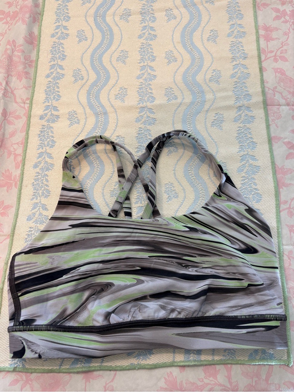 lululemon athletica Gray, Black & Lime Green Marble-Print Sports Bra